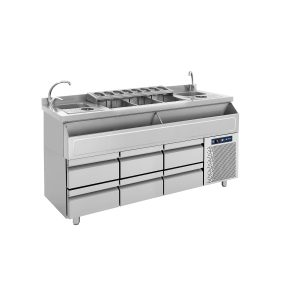 Bar Station 185εκ. διπλού πόστου ψυχόμενο με 6 συρτάρια