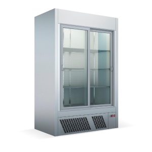 Ψυγείο θάλαμος βιτρίνα συντήρηση 137×73 inox 2 συρόμενες πόρτες & μηχανή στη βάση