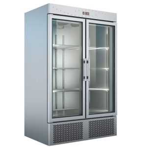 Ψυγείο θάλαμος βιτρίνα κατάψυξη inox με 2 γυάλες πόρτες & μηχανή στη βάση