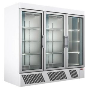 Ψυγείο θάλαμος βιτρίνα συντήρηση 205×72 inox για σύνδεση σε απομακρυσμένο μηχάνημα με 3 πόρτες γυάλινες
