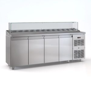 Ψυγείο saladette 4 πόρτες μηχανή δεξιά για 12 GN 1/4 220χ70χ126 εκ