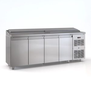 Ψυγείο saladette με 4 πόρτες μηχανή δεξιά για 12 GN 1/4 220χ70χ110 εκ και καπάκι